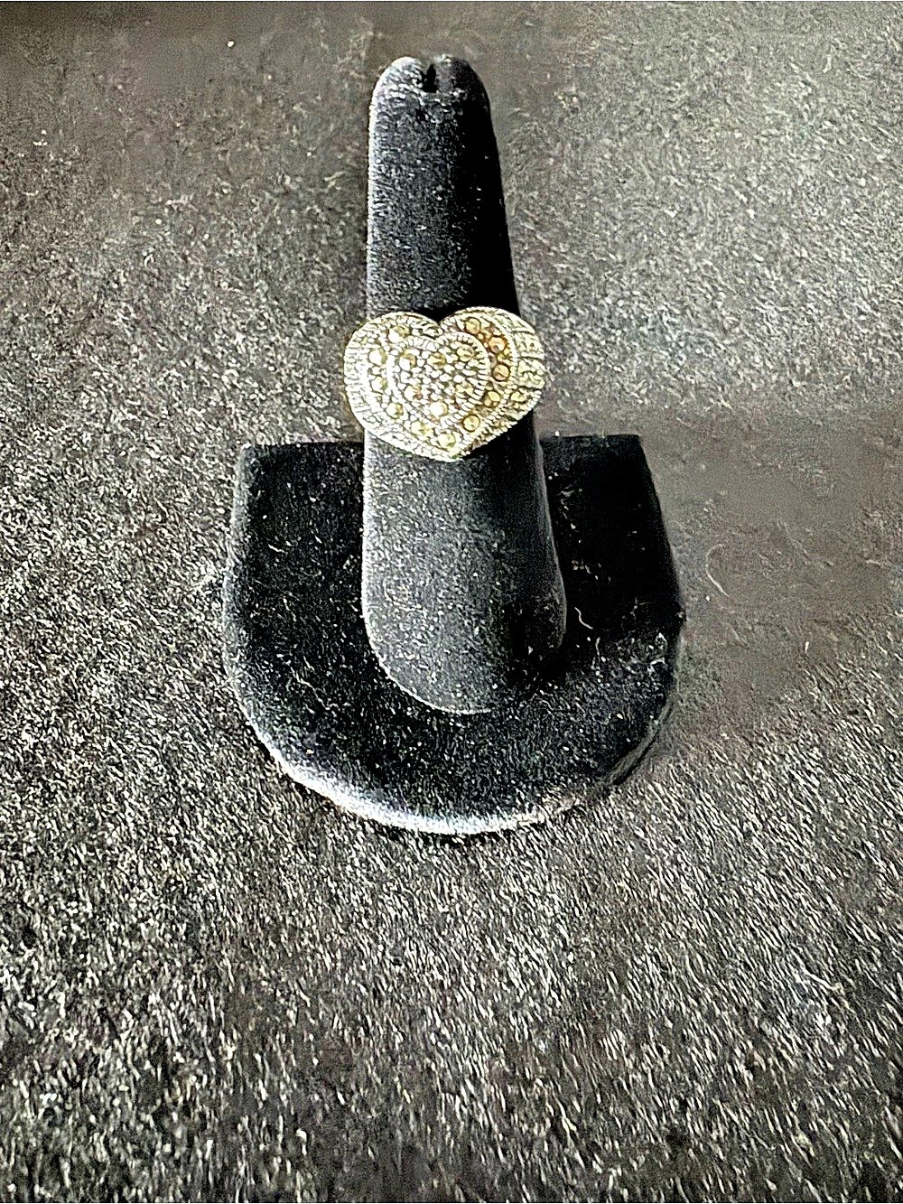 Vintage 925 Sterling Silver Marcasite Dome Heart Statement Ring Size 7.5